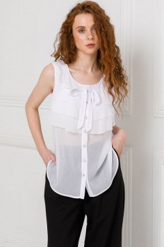 Блузка белая с воланами и съёмным бантом Priz
