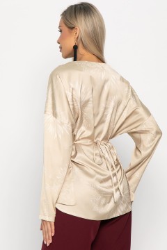 Блуза бежевая на запах с завязками на талии LT collection(фото7)