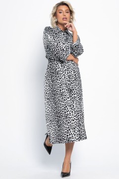 Платье-рубашка белое с леопардовым принтом LT collection(фото9)
