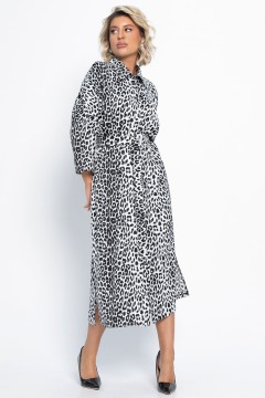 Платье-рубашка белое с леопардовым принтом LT collection(фото10)