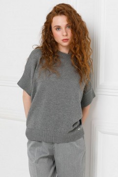 Джемпер вязаный тёмно-серого цвета с короткими рукавами Priz