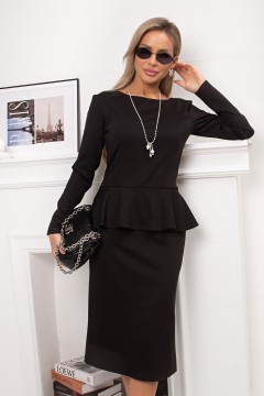 Платье трикотажное чёрное с баской Торри №1 Valentina(фото3)