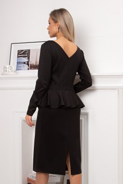 Платье трикотажное чёрное с баской Торри №1 Valentina(фото5)