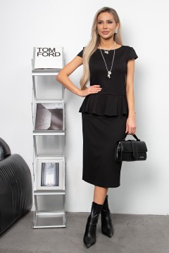 Платье трикотажное чёрное с баской Полианна №2 Valentina(фото3)