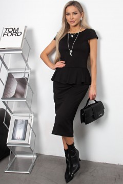 Платье трикотажное чёрное с баской Полианна №2 Valentina