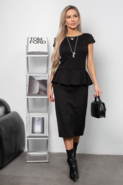 Платье трикотажное чёрное с баской Полианна №2 Valentina(фото5)