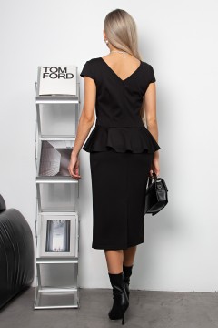 Платье трикотажное чёрное с баской Полианна №2 Valentina(фото6)