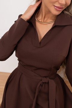 Платье короткое коричневого цвета с поясом Милли №1 Valentina(фото6)