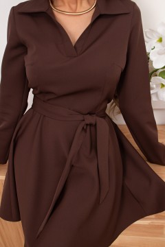 Платье короткое коричневого цвета с поясом Милли №1 Valentina(фото4)