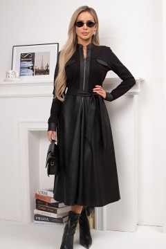 Платье чёрное комбинированное с поясом Джери №1 Valentina(фото2)
