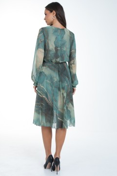 Платье шифоновое зелёное с принтом Diolche(фото7)
