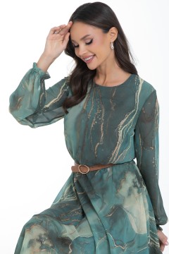 Платье шифоновое зелёное с принтом Diolche(фото4)