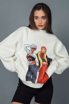 Свитшот оверсайз молочного цвета с принтом Kosmos