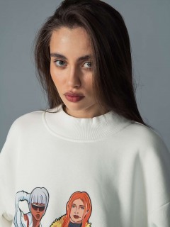 Свитшот оверсайз молочного цвета с принтом Kosmos(фото3)