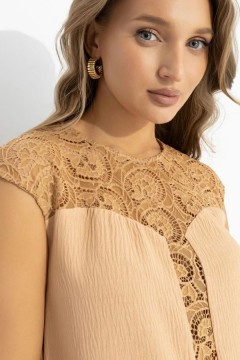 Топ бежевый комбинированный с кружевом Charutti(фото4)