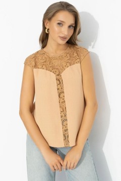 Топ бежевый комбинированный с кружевом Charutti(фото7)