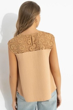 Топ бежевый комбинированный с кружевом Charutti(фото6)