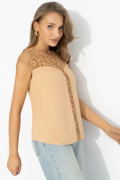 Топ бежевый комбинированный с кружевом Charutti(фото5)