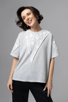 Футболка серая с кружевным декором Charutti(фото3)