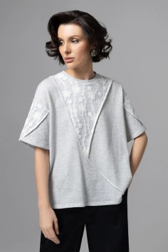 Футболка серая с кружевным декором Charutti(фото6)