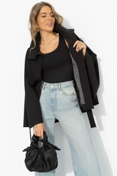 Жакет‑кейп чёрный с поясом Charutti(фото6)