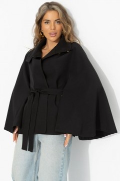 Жакет‑кейп чёрный с поясом Charutti