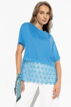 Футболка трикотажная голубая с отделкой из кружева Charutti