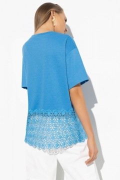 Футболка трикотажная голубая с отделкой из кружева Charutti(фото4)
