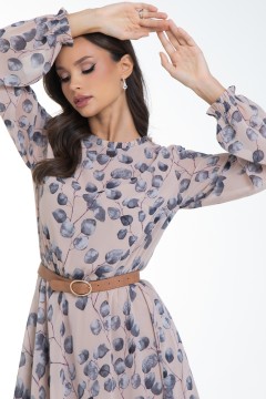 Платье шифоновое бежевое с принтом Diolche(фото6)