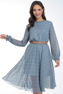 Платье шифоновое серо-голубое с принтом Diolche