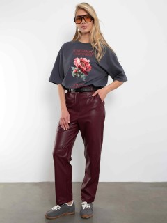 Брюки бордовые из экокожи с микроначёсом Kosmos(фото2)
