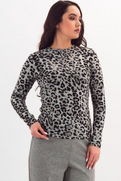 Лонгслив серый с леопардовым принтом Braslava