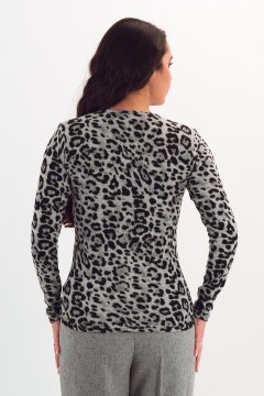 Лонгслив серый с леопардовым принтом Braslava(фото4)