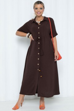 Платье длинное коричневое А-силуэта с карманами Agata