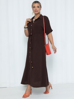 Платье длинное коричневое А-силуэта с карманами Agata(фото2)
