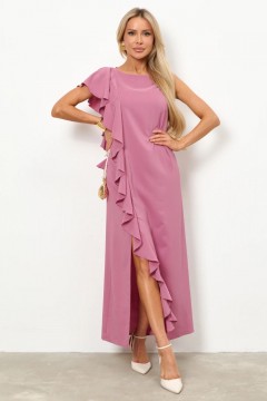 Платье длинное розовое с воланом Jetty