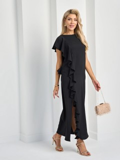 Платье длинное чёрное с воланом Jetty(фото7)