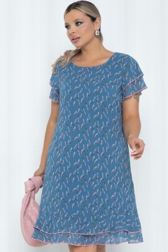 Платье шифоновое серо-голубое с цветочным принтом Agata