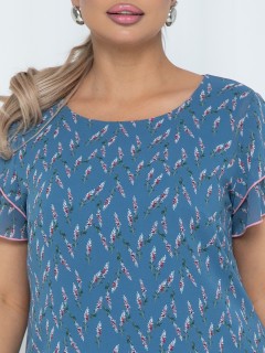 Платье шифоновое серо-голубое с цветочным принтом Agata(фото4)