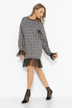 Платье серое в клетку с сеткой по низу Charutti(фото4)