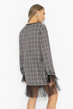 Платье серое в клетку с сеткой по низу Charutti(фото5)