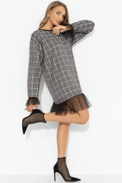 Платье серое в клетку с сеткой по низу Charutti