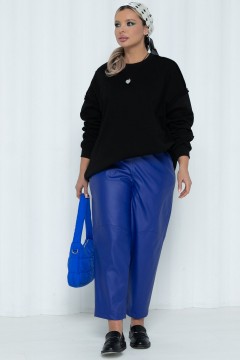 Брюки укороченные синие из мягкой экокожи Agata