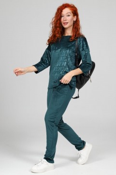 Костюм велюровый с брюками в изумрудном цвете