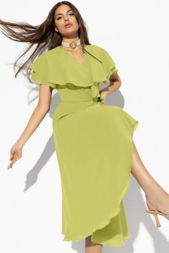 Платье шифоновое на запах в салатовом цвете