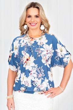 Блузка женская тёмно-голубая с принтом Lavira