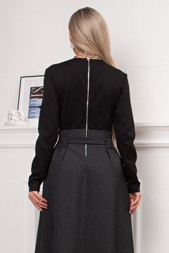 Платье чёрное комбинированное с поясом Карен №1 Valentina(фото5)