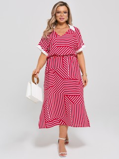 Платье красное в полоску с разрезами по низу Dora(фото2)