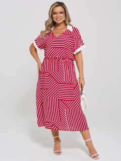Платье красное в полоску с разрезами по низу Dora(фото3)