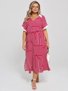 Платье красное в полоску с разрезами по низу Dora(фото5)